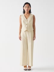 LK Bennett Cream Petite Amore Linen Blend Pinstripe Wide Leg Trousers - Image 1 of 4