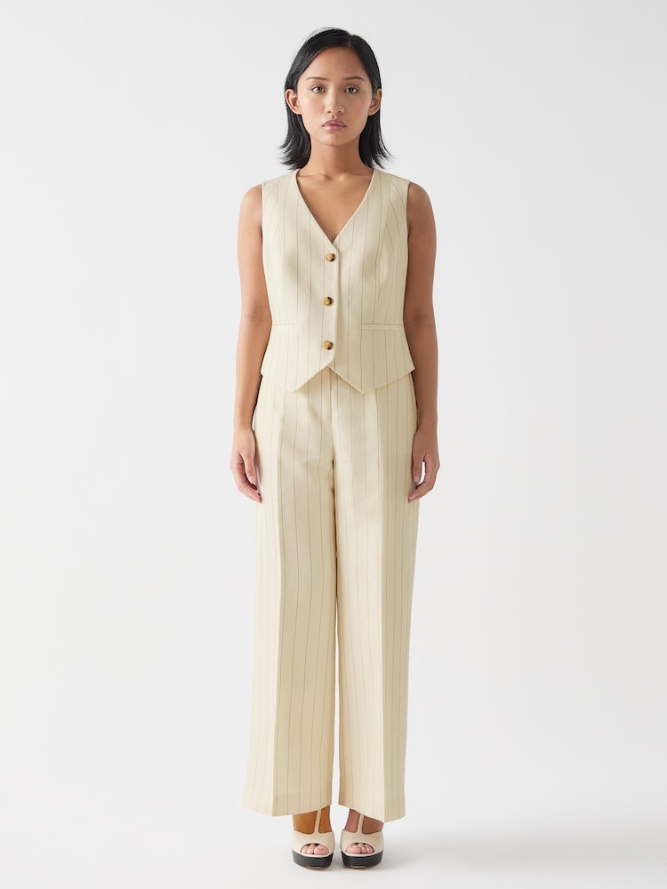 LK Bennett Cream Petite Amore Linen Blend Pinstripe Wide Leg Trousers - Image 1 of 4 LK Bennett Cream Petite Amore Linen Blend Pinstripe Wide Leg Trousers - Image 1 of 4