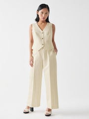 LK Bennett Cream Petite Amore Linen Blend Pinstripe Wide Leg Trousers - Image 2 of 4