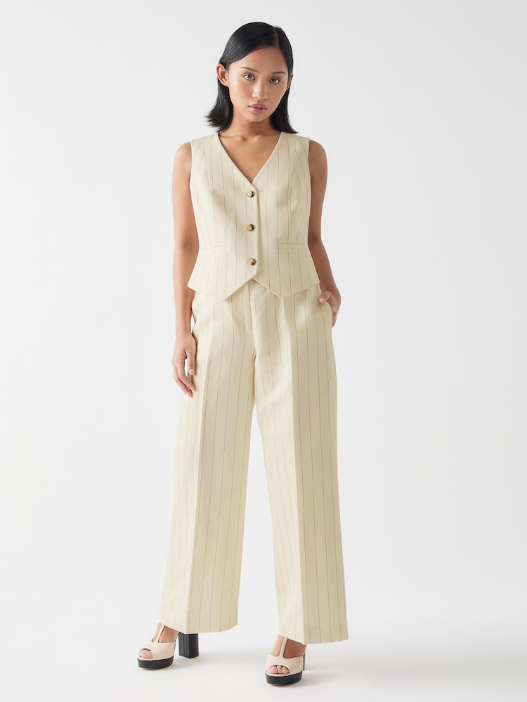 LK Bennett Cream Petite Amore Linen Blend Pinstripe Wide Leg Trousers - Image 2 of 4