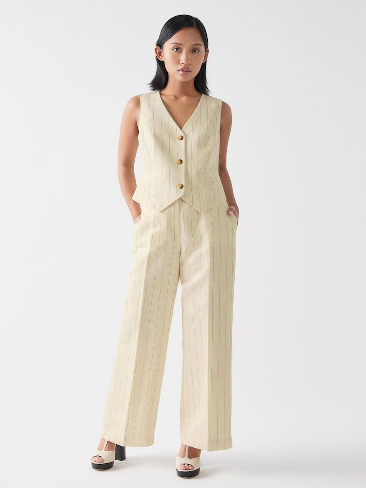 LK Bennett Cream Petite Amore Linen Blend Pinstripe Wide Leg Trousers - Image 4 of 4