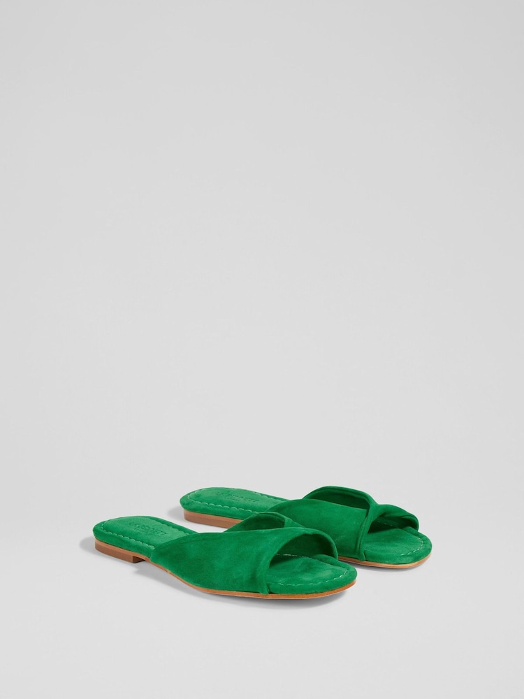 LK Bennett Green Cora Mint Leaf Green Suede Twist Front Sandals - Image 2 of 4 LK Bennett Green Cora Mint Leaf Green Suede Twist Front Sandals - Image 2 of 4