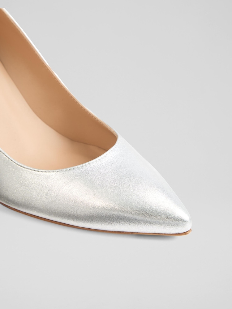 LK Bennett Metallic Floret Leather Stiletto Heel Court Shoes - Image 4 of 4 LK Bennett Metallic Floret Leather Stiletto Heel Court Shoes - Image 4 of 4