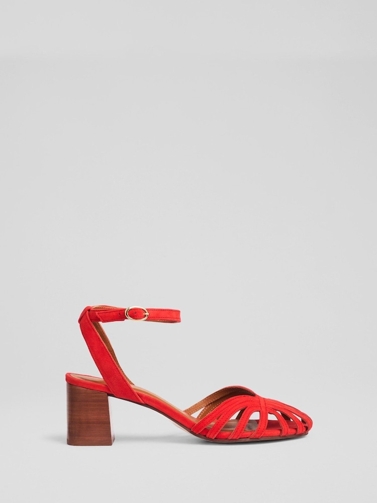 LK Bennett Red Aspen Aurora Red Suede Heeled Plaited Front Dorsay Shoes - Image 1 of 4