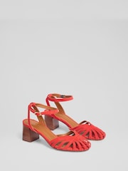 LK Bennett Red Aspen Aurora Red Suede Heeled Plaited Front Dorsay Shoes - Image 2 of 4