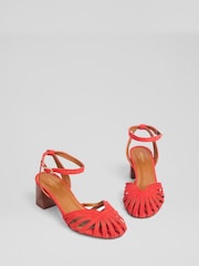 LK Bennett Red Aspen Aurora Red Suede Heeled Plaited Front Dorsay Shoes - Image 3 of 4