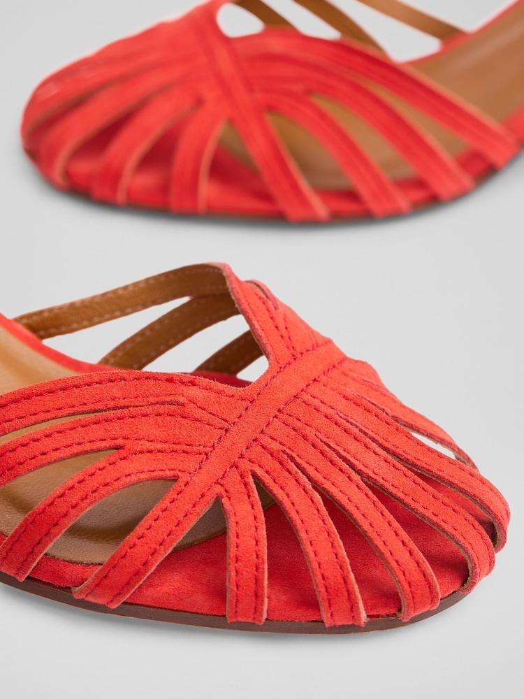LK Bennett Red Aspen Aurora Red Suede Heeled Plaited Front Dorsay Shoes - Image 4 of 4