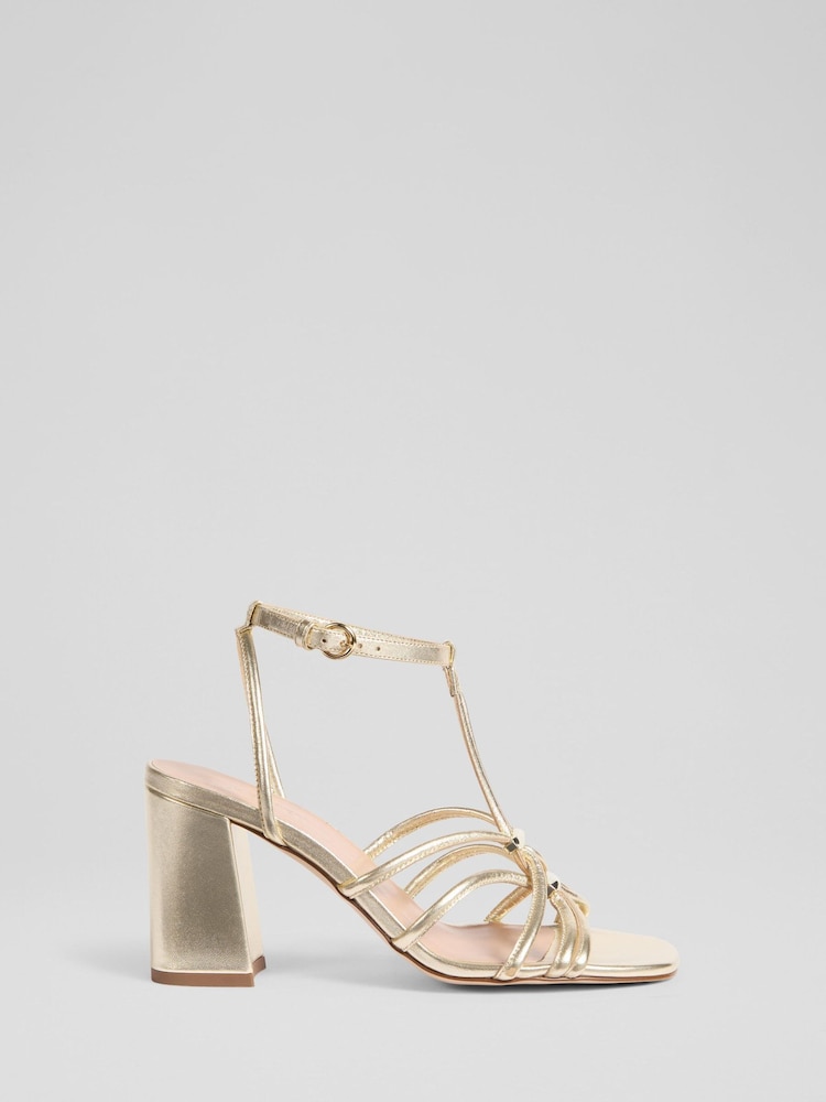LK Bennett Metallic Noelle Pale Nappa Leather Tubular Oloid Sandals - Image 1 of 3