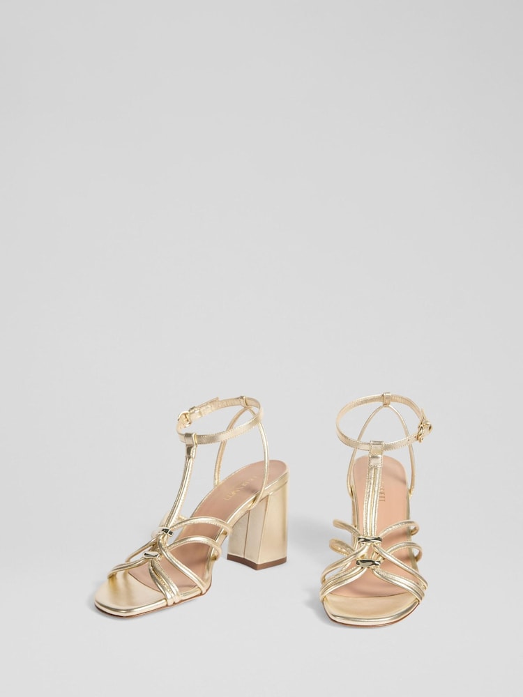 LK Bennett Metallic Noelle Pale Nappa Leather Tubular Oloid Sandals - Image 3 of 3