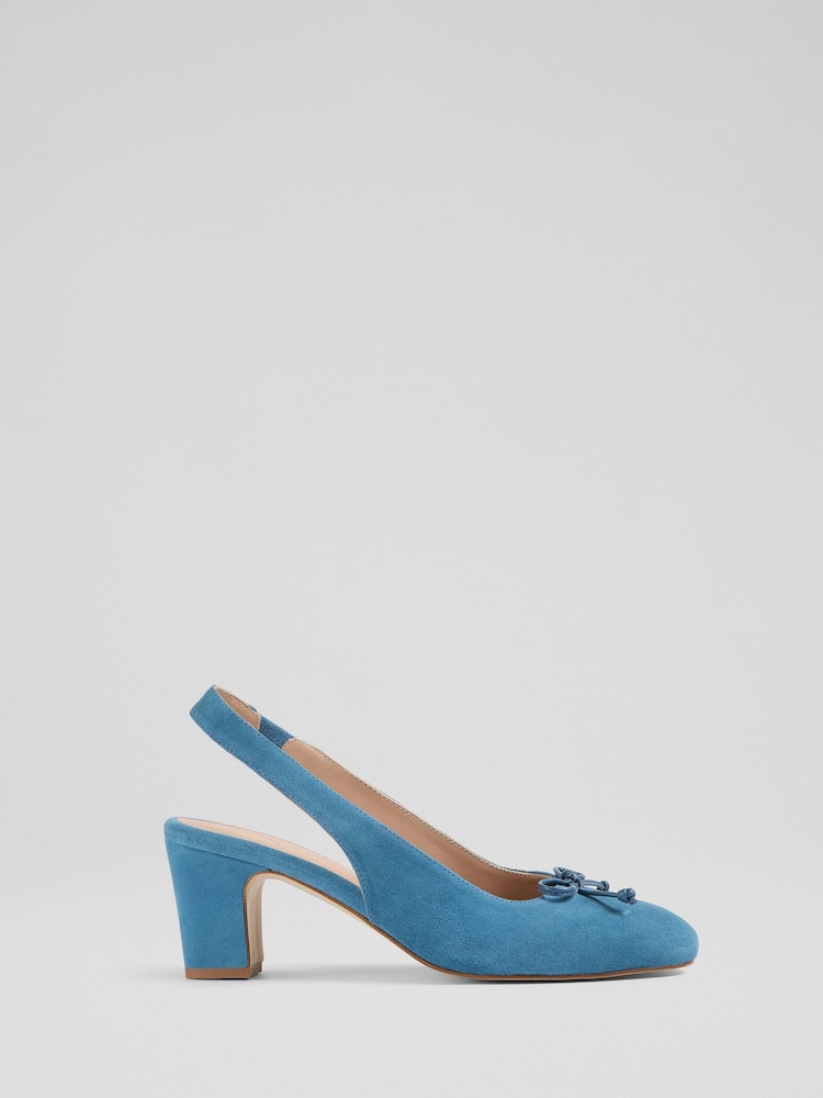 LK Bennett Blue Louise Powder Suede Ballerina Slingback Shoes - Image 1 of 4