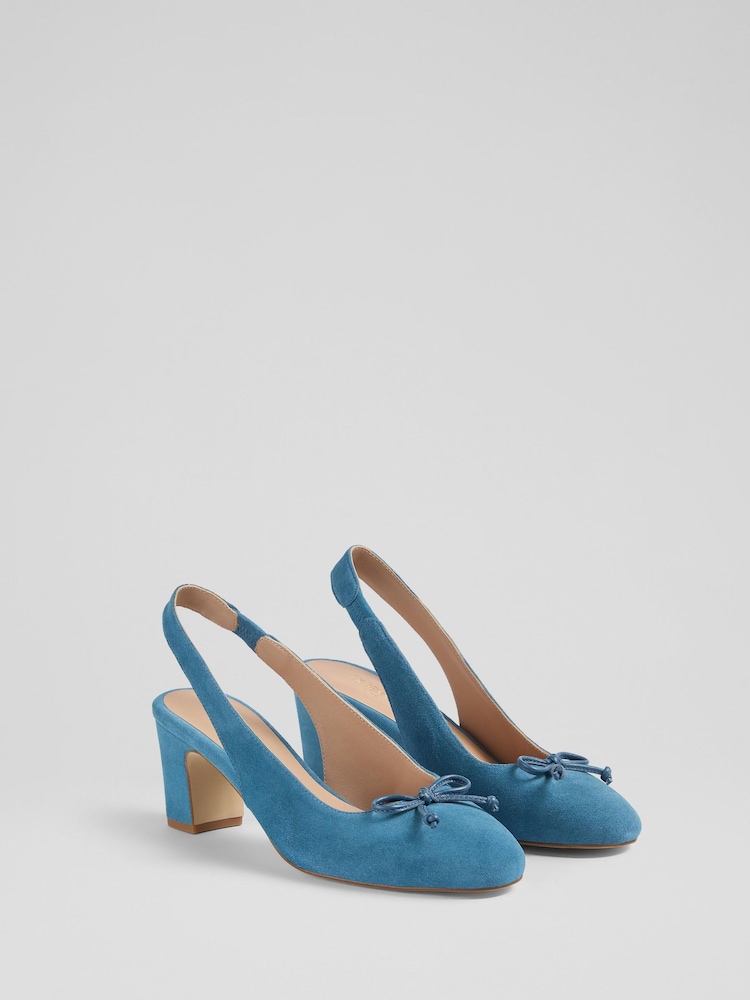 LK Bennett Blue Louise Powder Suede Ballerina Slingback Shoes - Image 2 of 4