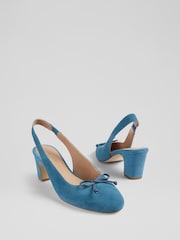 LK Bennett Blue Louise Powder Suede Ballerina Slingback Shoes - Image 3 of 4