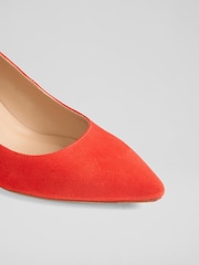 LK Bennett Red Audrey Aurora Suede Kitten Heel Court Shoes - Image 4 of 4