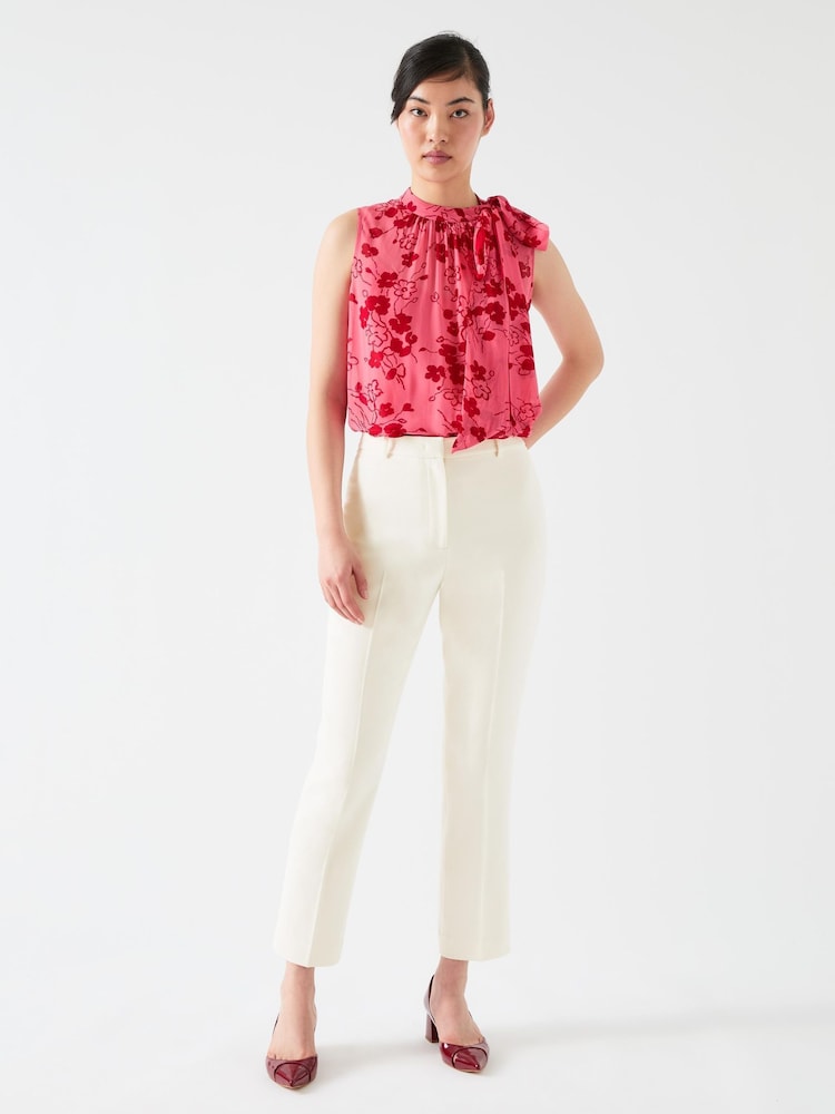 LK Bennett Cream Lily Flat Front 7 & 8Th Trousers - Image 1 of 4