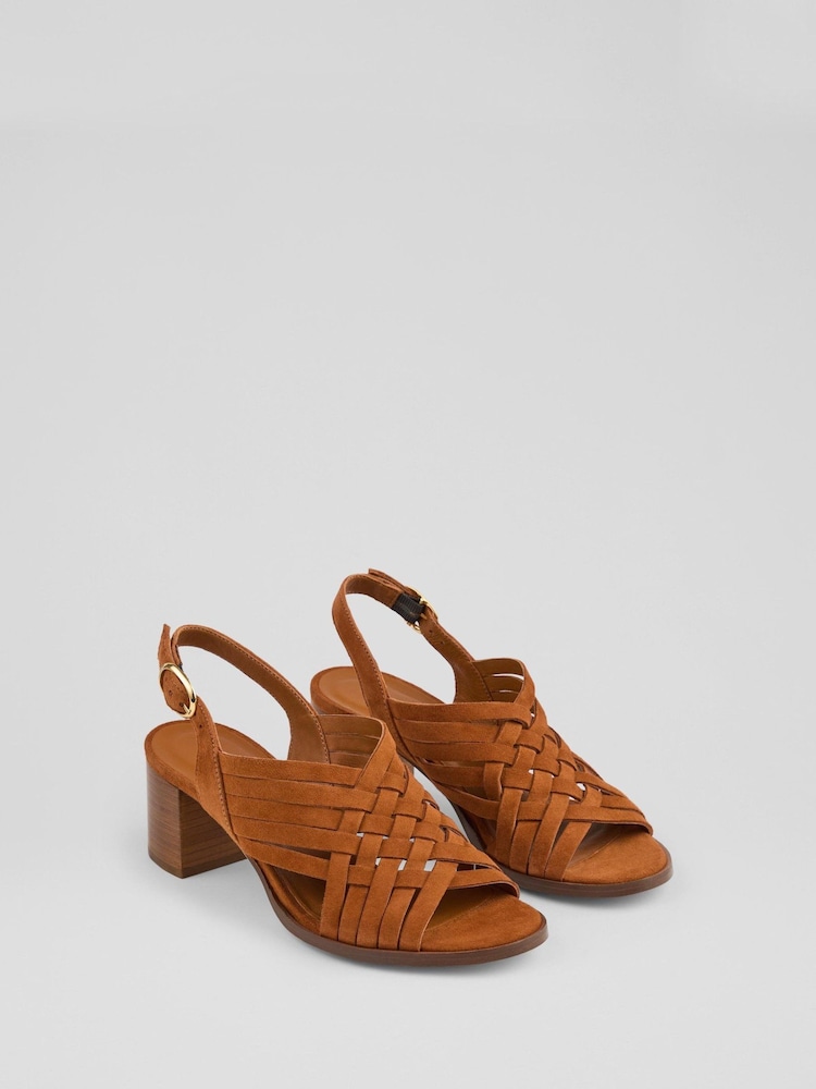 LK Bennett Brown Kacey Tan Suede Multi Strap Woven Sandals - Image 2 of 4