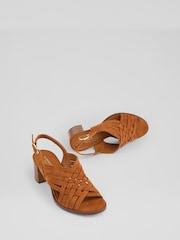 LK Bennett Brown Kacey Tan Suede Multi Strap Woven Sandals - Image 3 of 4
