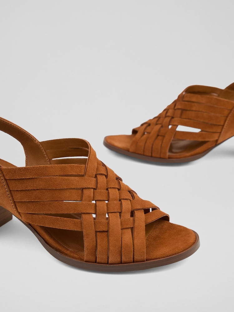 LK Bennett Brown Kacey Tan Suede Multi Strap Woven Sandals - Image 4 of 4