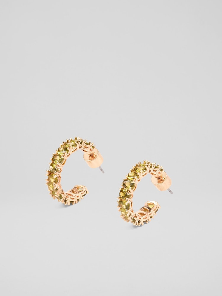 LK Bennett Pink Rae Crystal & Gold Plating Crystal Open Hoop Earrings - Image 1 of 2