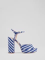 LK Bennett Blue Rosa Stripe Fabric Twist Front Platform Shoes - Image 1 of 3