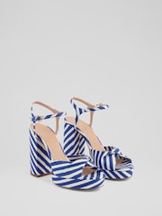 LK Bennett Blue Rosa Stripe Fabric Twist Front Platform Shoes - Image 2 of 3