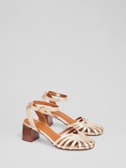 LK Bennett Metallic Aspen Pale Leather Heeled Plaited Front Dorsay Sandals - Image 2 of 4