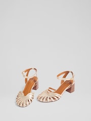 LK Bennett Metallic Aspen Pale Leather Heeled Plaited Front Dorsay Sandals - Image 3 of 4
