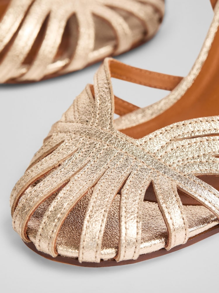LK Bennett Metallic Aspen Pale Leather Heeled Plaited Front Dorsay Sandals - Image 4 of 4