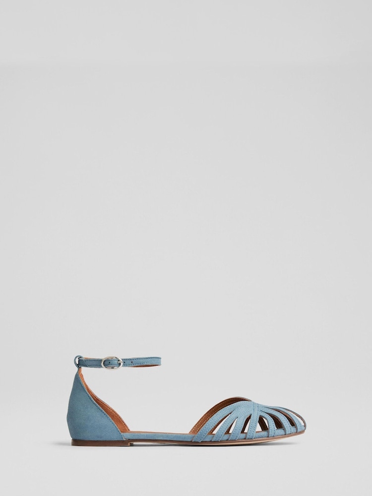 LK Bennett Blue Aubrey Powder Suede Plaited Front Dorsay Shoes - Image 1 of 4