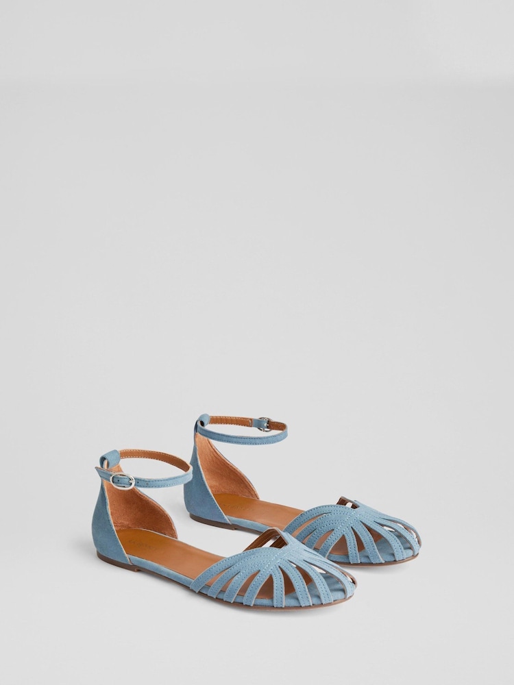 LK Bennett Blue Aubrey Powder Suede Plaited Front Dorsay Shoes - Image 2 of 4