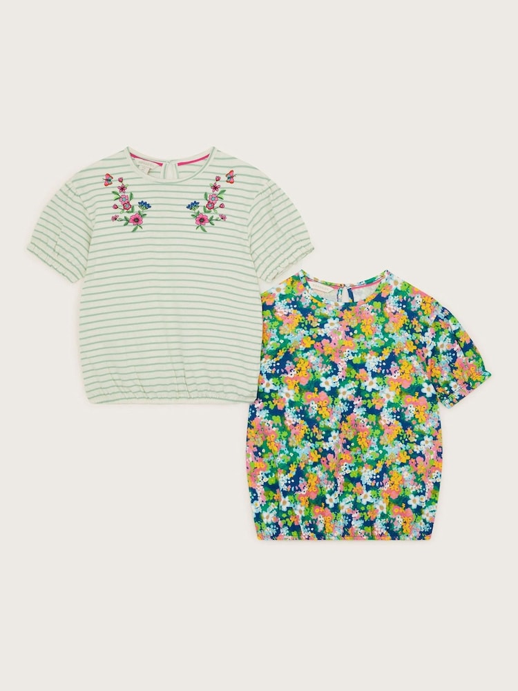 Monsoon Stripe Floral 100% Cotton T-Shirts 2 Pack - Bild 2 von 4