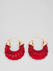 LK Bennett Red Kayla Acetate Resin Hoop Earrings - Image 1 of 2