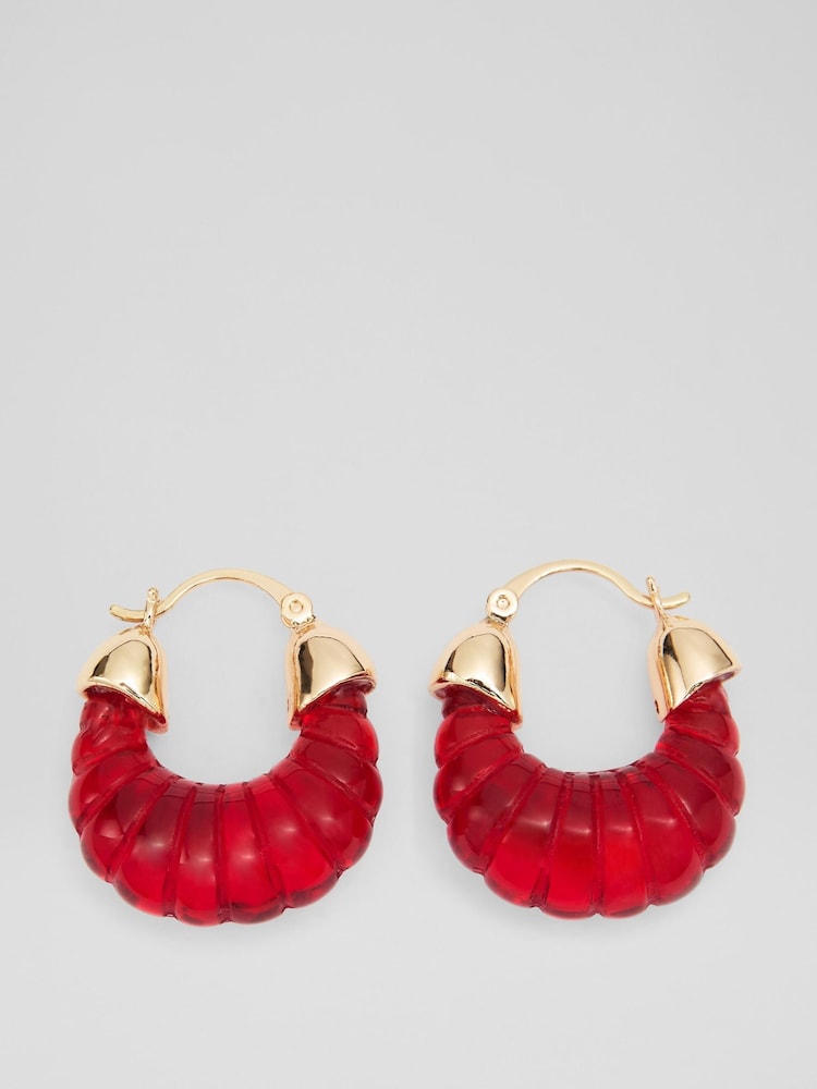LK Bennett Red Kayla Acetate Resin Hoop Earrings - Image 1 of 2