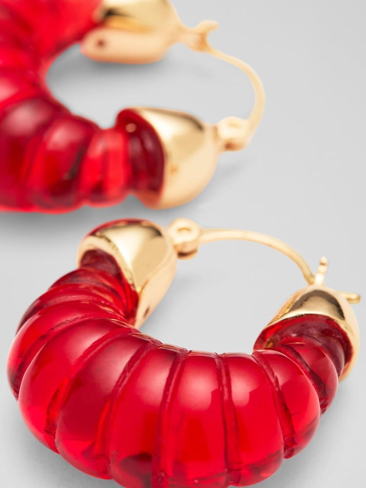 LK Bennett Red Kayla Acetate Resin Hoop Earrings - Image 2 of 2