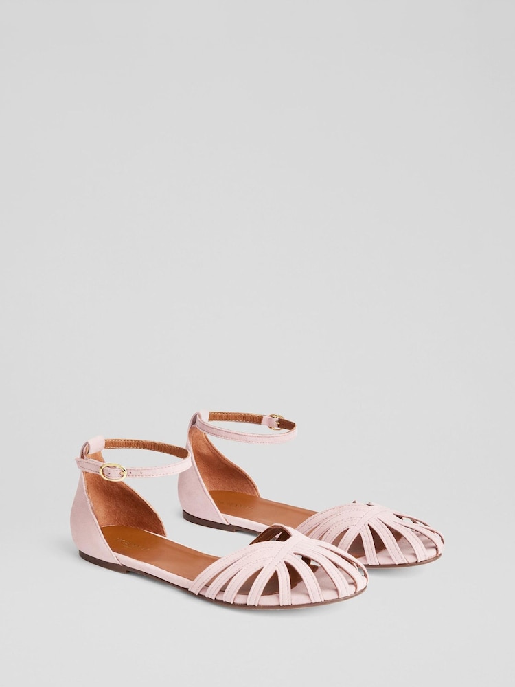 LK Bennett Pink Aubrey Suede Plaited Front Dorsay Shoes - Image 2 of 4