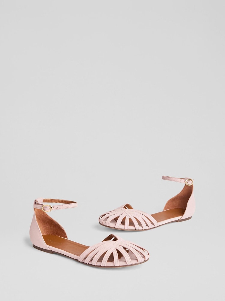 LK Bennett Pink Aubrey Suede Plaited Front Dorsay Shoes - Image 3 of 4