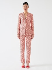 LK Bennett Pink Rebecca Italian Straw Multi Viscose Blossom Print Soft Tailored Trousers - Image 1 of 3