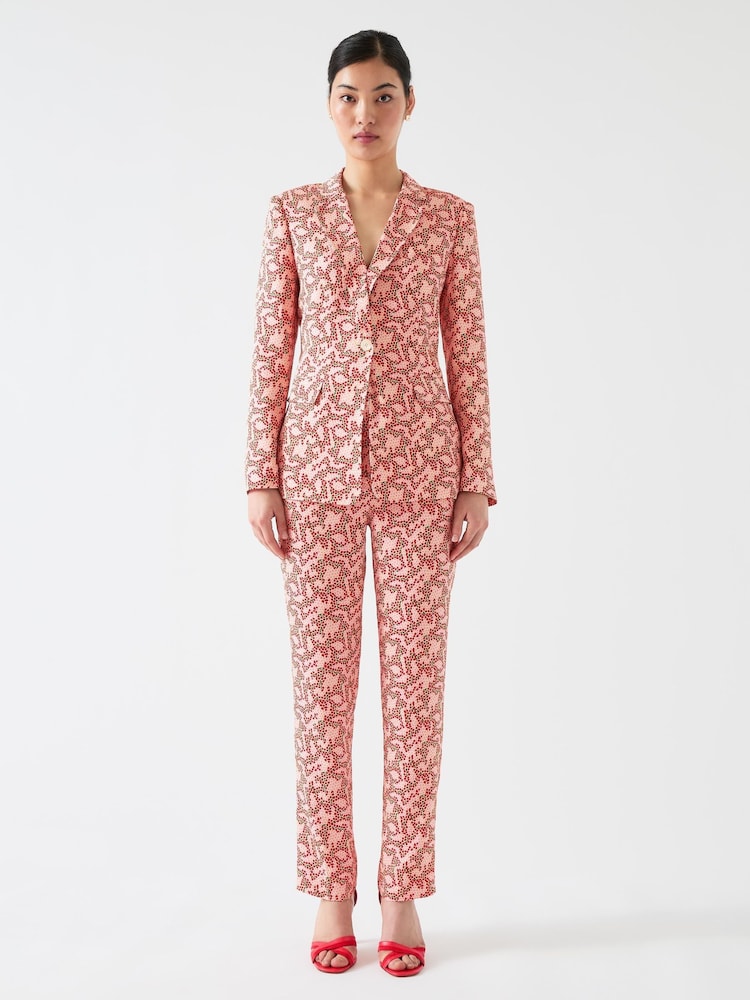 LK Bennett Pink Rebecca Italian Straw Multi Viscose Blossom Print Soft Tailored Trousers - Image 1 of 3