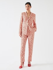 LK Bennett Pink Rebecca Italian Straw Multi Viscose Blossom Print Soft Tailored Trousers - Image 2 of 3
