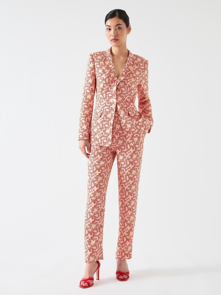 LK Bennett Pink Rebecca Italian Straw Multi Viscose Blossom Print Soft Tailored Trousers - Image 2 of 3
