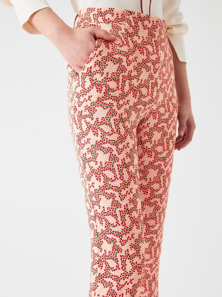LK Bennett Pink Rebecca Italian Straw Multi Viscose Blossom Print Soft Tailored Trousers - Image 4 of 4