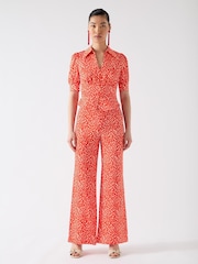 LK Bennett Red Sophie Aurora & Birch Viscose Ikat Spot Print Trousers - Image 1 of 4