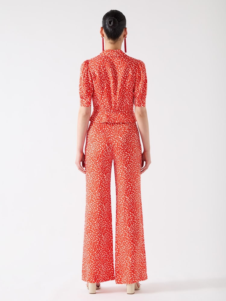 LK Bennett Red Sophie Aurora & Birch Viscose Ikat Spot Print Trousers - Image 2 of 4