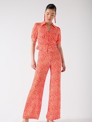 LK Bennett Red Sophie Aurora & Birch Viscose Ikat Spot Print Trousers - Image 3 of 4