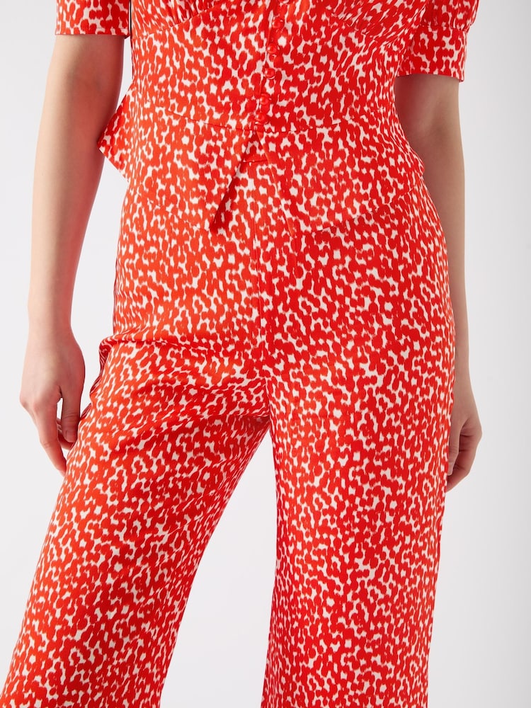 LK Bennett Red Sophie Aurora & Birch Viscose Ikat Spot Print Trousers - Image 4 of 4