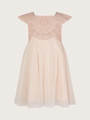 Monsoon Pink Baby Pink Estella Embroidered Tulle Dress - Image 1 of 2