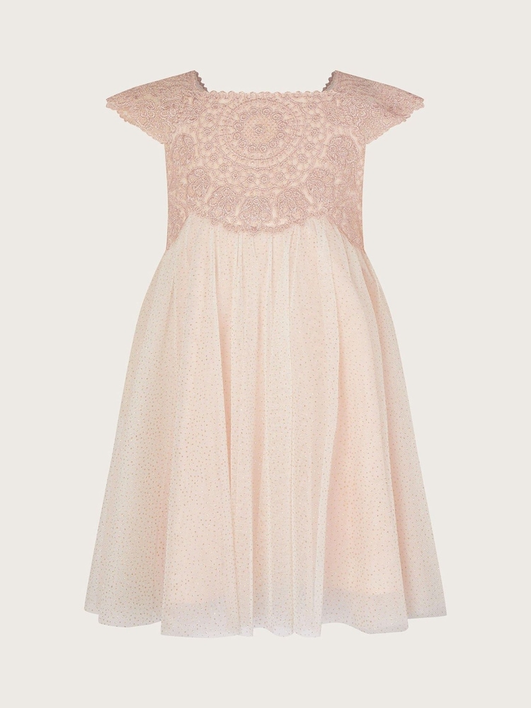 Monsoon Pink Baby Pink Estella Embroidered Tulle Dress - Image 1 of 2