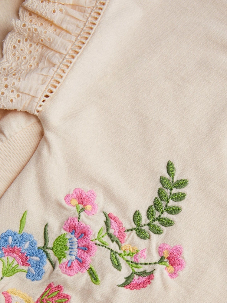 Monsoon Natural Floral Embroidered Ruffle Jumper - Image 3 of 3