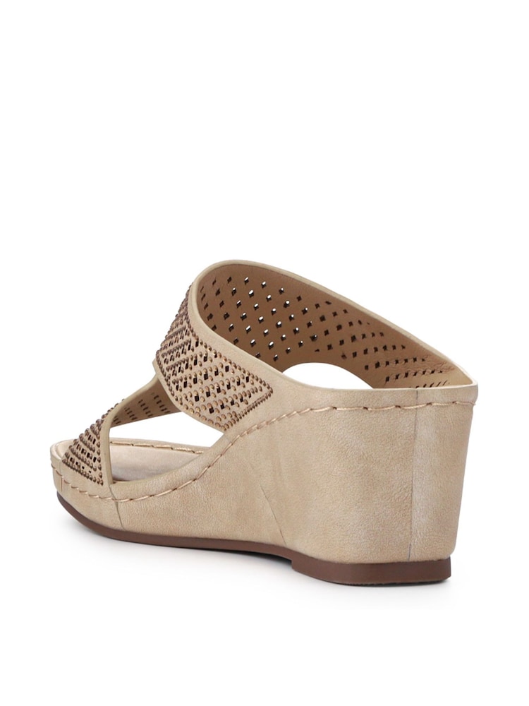 Pavers Natural Tall Wedge Heel Mules - Image 3 of 5