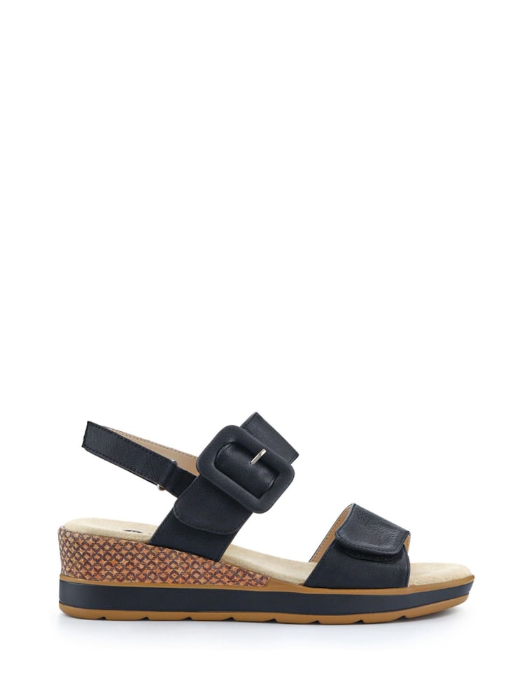 Pavers Black Adjustable Wedge Heel Sandals - Image 1 of 5
