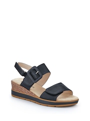 Pavers Black Adjustable Wedge Heel Sandals - Image 2 of 5